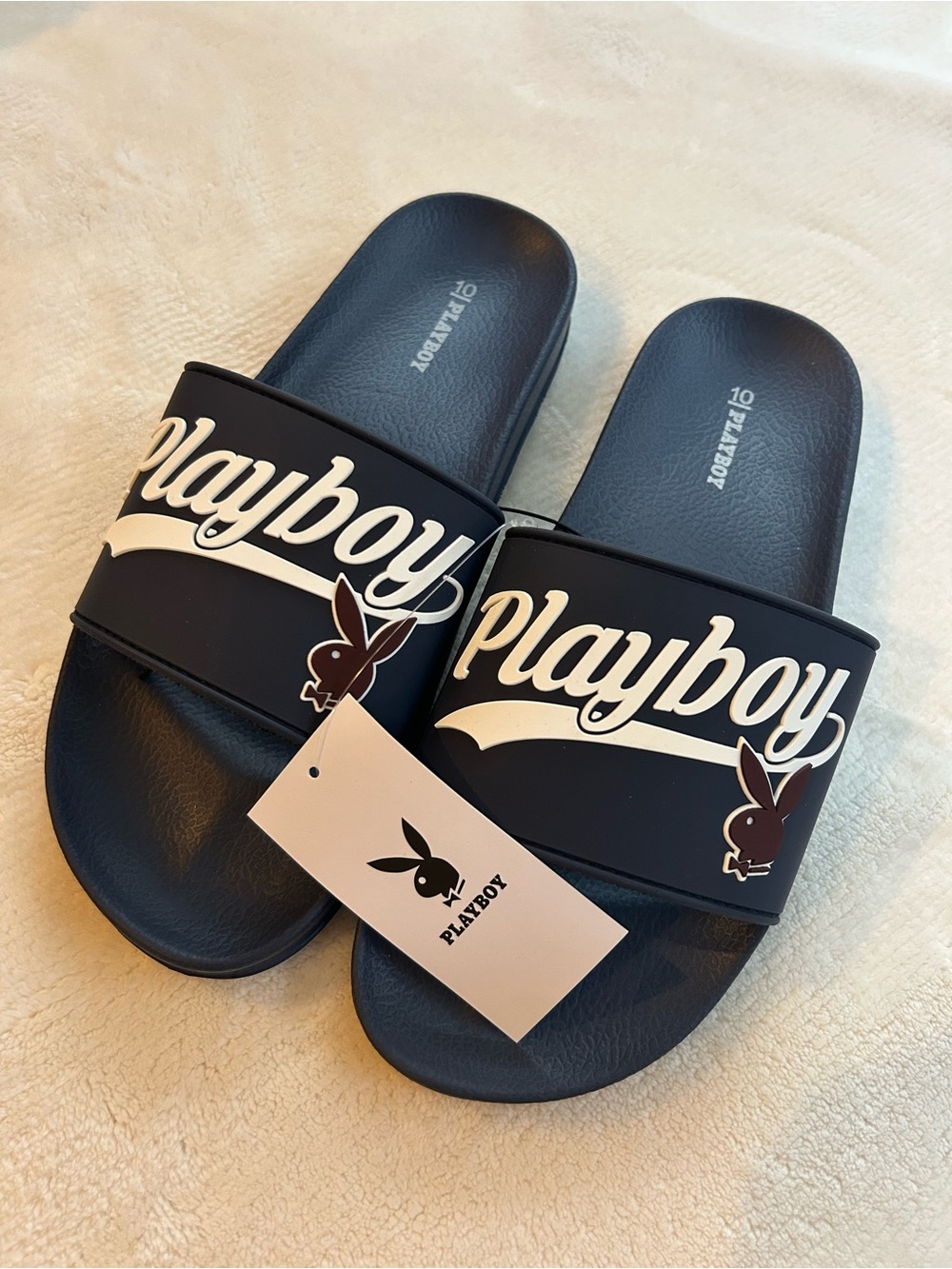 Playboy Men’s Slides Slip On Sandals Size 10 Navy